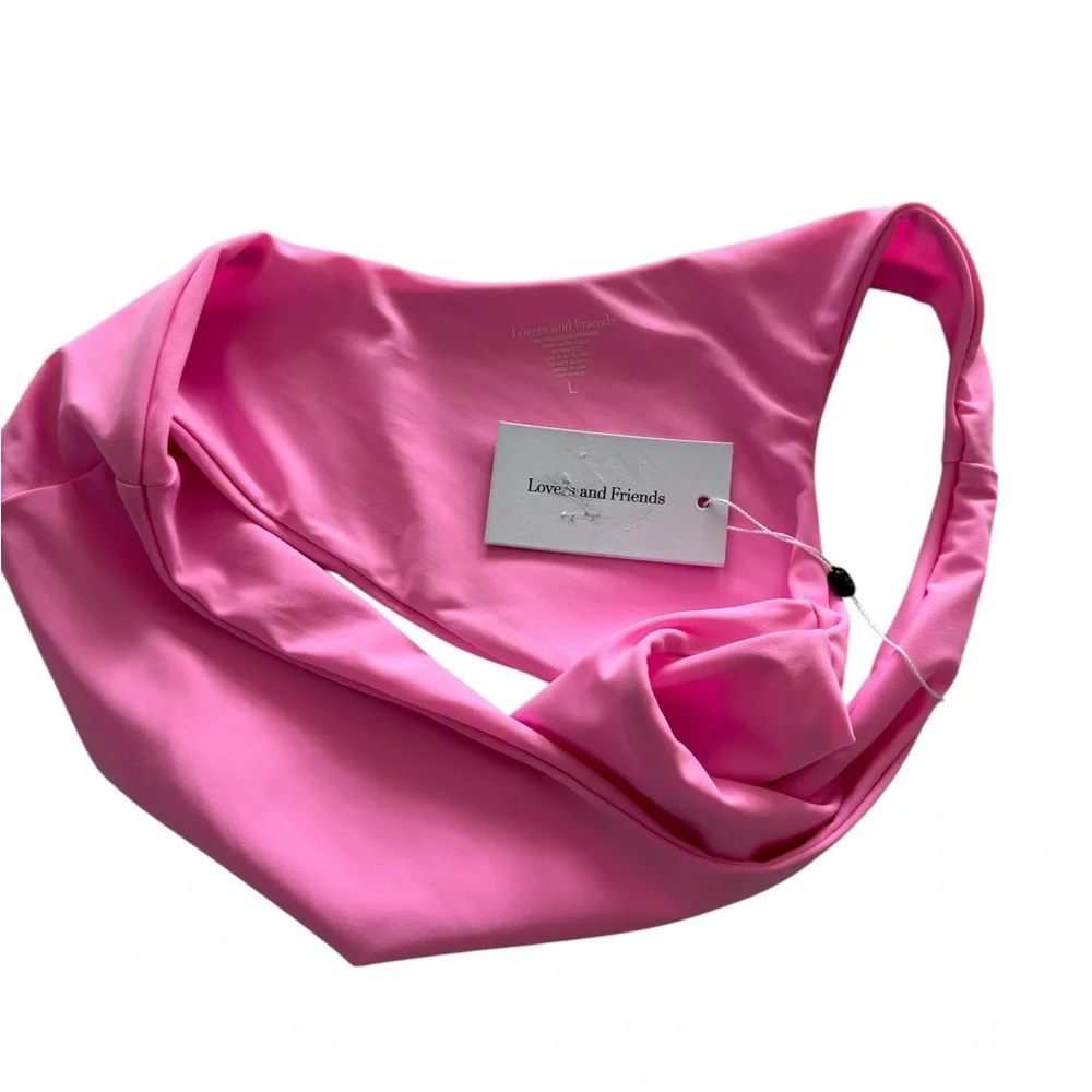 SALE!!! NWT Lovers & Friends Pink Camille One Shoulder Bikini Top Bright Pink - Picture 7 of 9